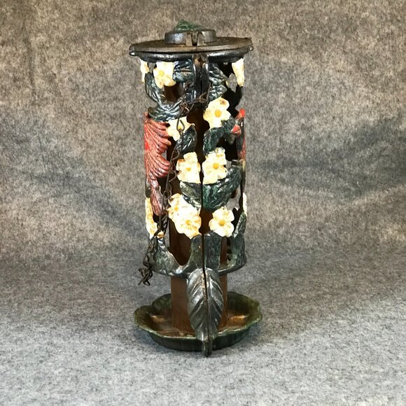 Vintage Cast Iron Colorful Rustic Garden Hanging Bird Feeder - Picture 5 of 11
